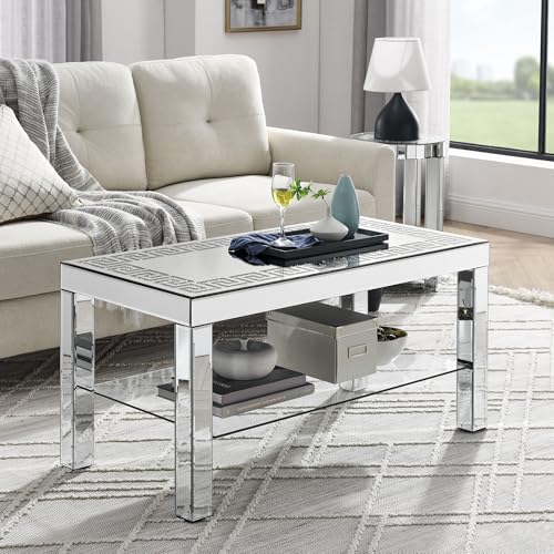 Mirrored Coffee Table Glass Center Table, 39.5