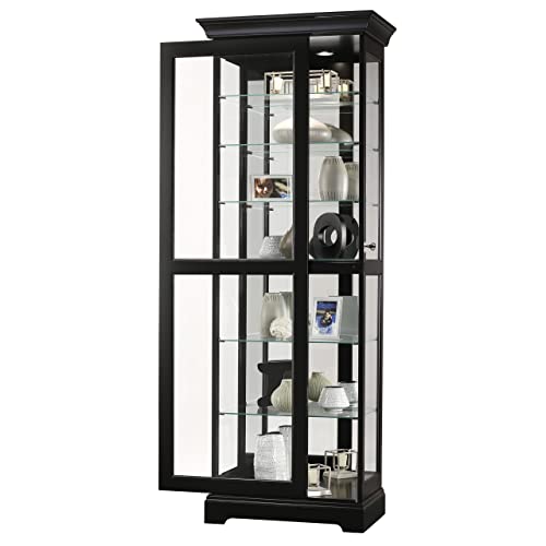 Howard Miller Dulbecco Curio Cabinet 547-200 – Black Satin Finish Home Decor, Six Shelves, Seven Level Display Case, Locking Slide Door, Halogen Light Switch