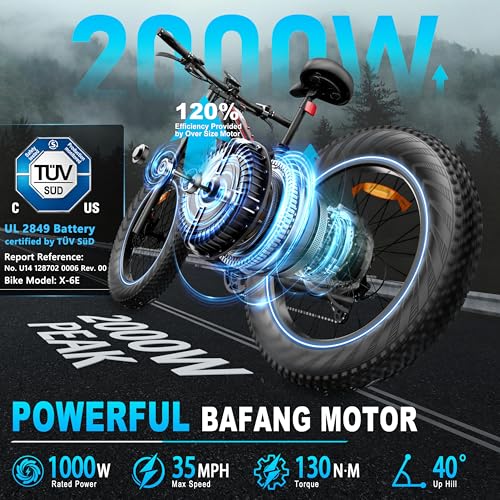 FREESKY 2000W Electric Bike with BAFANG Motor & 48V 30Ah Samsung Cells Battery, 35MPH Max Speed, 120 Miles Range, Full Suspension Mountain Ebike for Adult, 26