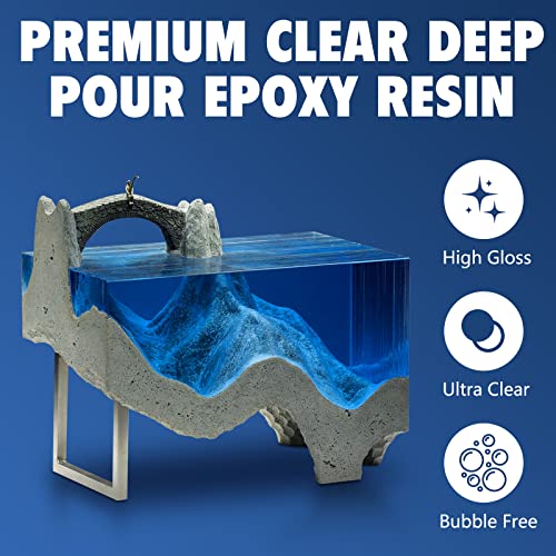 Deep Pour Epoxy Resin 51OZ, 2 to 4 Inch Depth Clear Epoxy Resin Kit with Mixer, Bubble Free, Low Odor 2:1 Casting Resin for Table Top, Countertop, River Table, Wood Filler, Bar Top