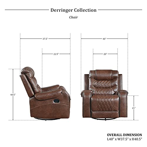 Lexicon Derringer 3-Piece Wall-Hugger Manual Reclining Living Room Set, Brown