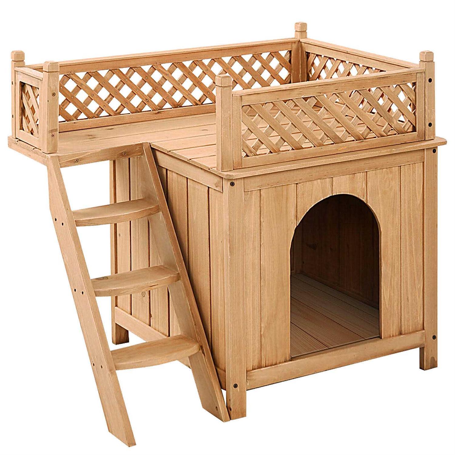 Giantex Pet Dog House, Wooden Dog Room Shelter with Stairs, Raised Roof and Balcony Bed for Indoor and Outdoor Use - Pet Supplies online store