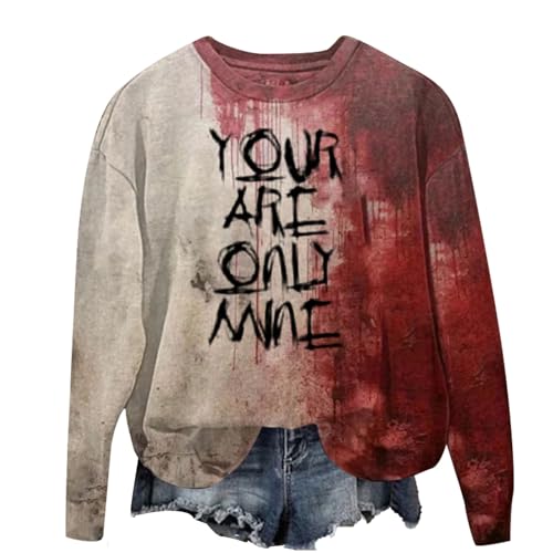 Halloween I'm Fine Bloody Sweathirt for Women,Women's Shenanigans Blood Splatter Shirts Bloodstained Pullover Tshirt