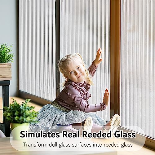 VELIMAX 1/2-Inch Reeded Glass Window Film, Frosted Reeds Window Film, Window Privacy Film, 3D Window Decals Non Adhesive for Bathroom Living Room Office, 29.5x78.7 inches