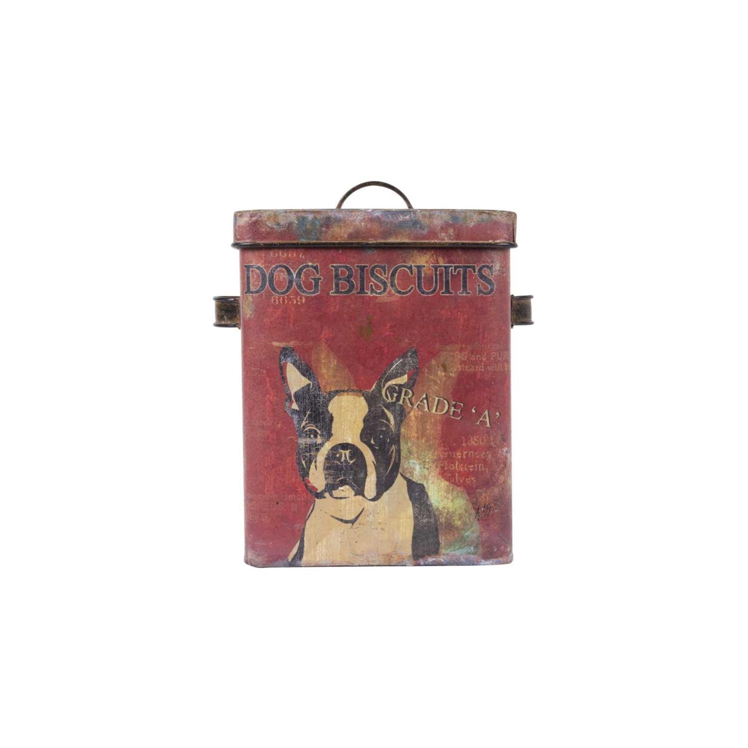Creative Co-op Vintage Tin Dog Biscuit Container with Boston Terrier - Pet Supplies online store