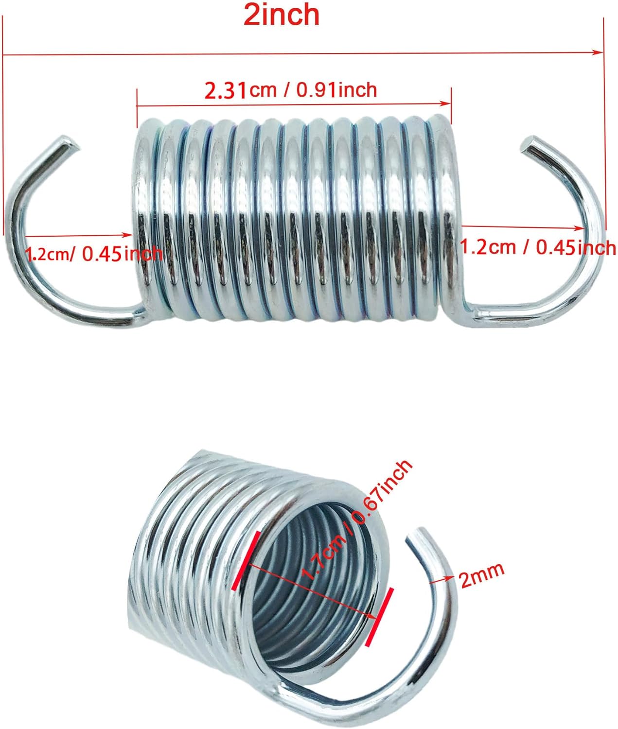 2inch Replacement Recliner Chair Spring Mechanism Furniture Bed Tension Springs Short Neck Style [1.8'' Inside Hook to Hook] (Pack of 2)