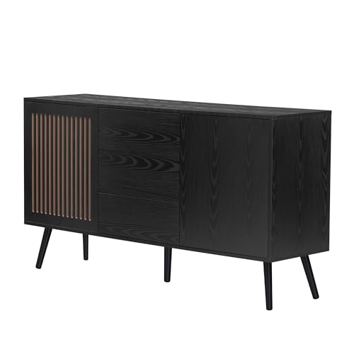 Merax 60 in Sideboard Cabinet with Storage 3 Drawers and 4 Shelves, Wood Accent Cabinet Storage Cabinet Buffet Cabinet for Living Room, Entryway, Dining Room (White)