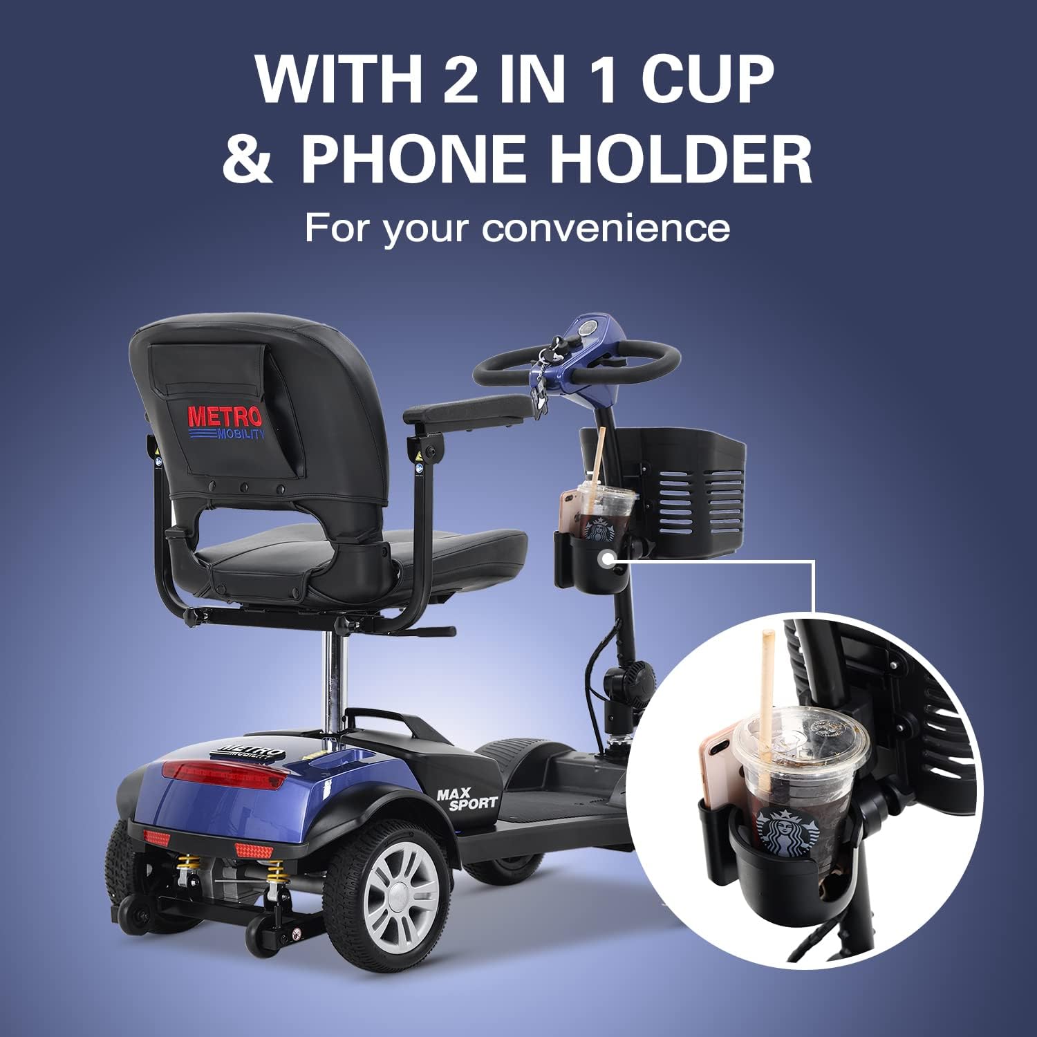 Metro Mobility Scooters, Electric Mobility Scooter for Adults and Seniors, 300 lbs Max Weight, Long Range Power Extended Battery with Charger and Basket-Max Sport Blue