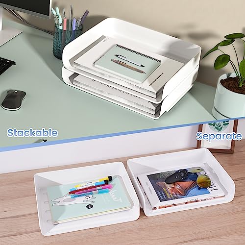 Tomorotec Desk Letter Tray Set, A4 Size Clear PET Stackable Document Organizer Office Desktop File Paper Holder Book Storage Rack Side Load Anti-Skid Stacking Support Convex Bottom (4X Portrait)