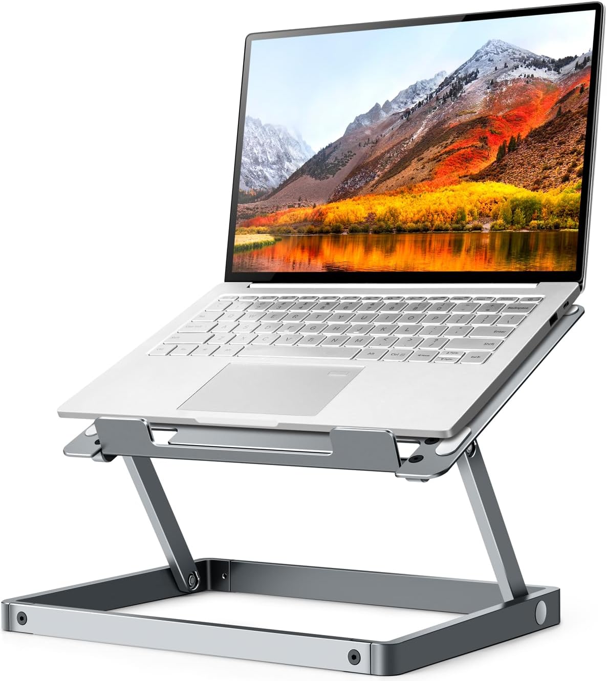 Tablet Stand for Desk, Adjustable Ergonomic Tablet Holder, Foldable Portable Laptop Stand for 10-17.3'' iPad/Tablet/Kindle/Portable Monitor,Aluminum Alloy, Space Grey