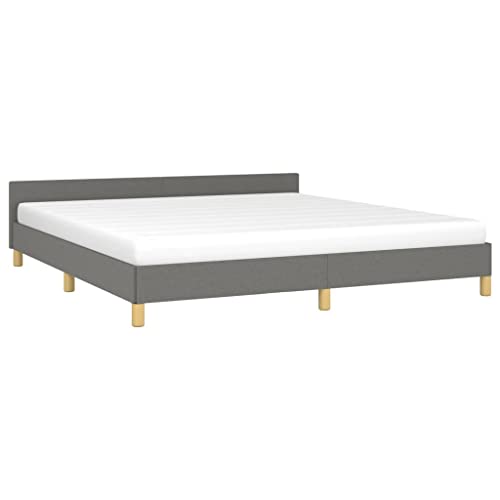 vidaXL Fabric Bed Frame Fabric Upholstered Platform Bed with Headboard, Scandinavian Style/Slats Support/No Box Spring Needed/Easy Assembly, Light Grey King Bed