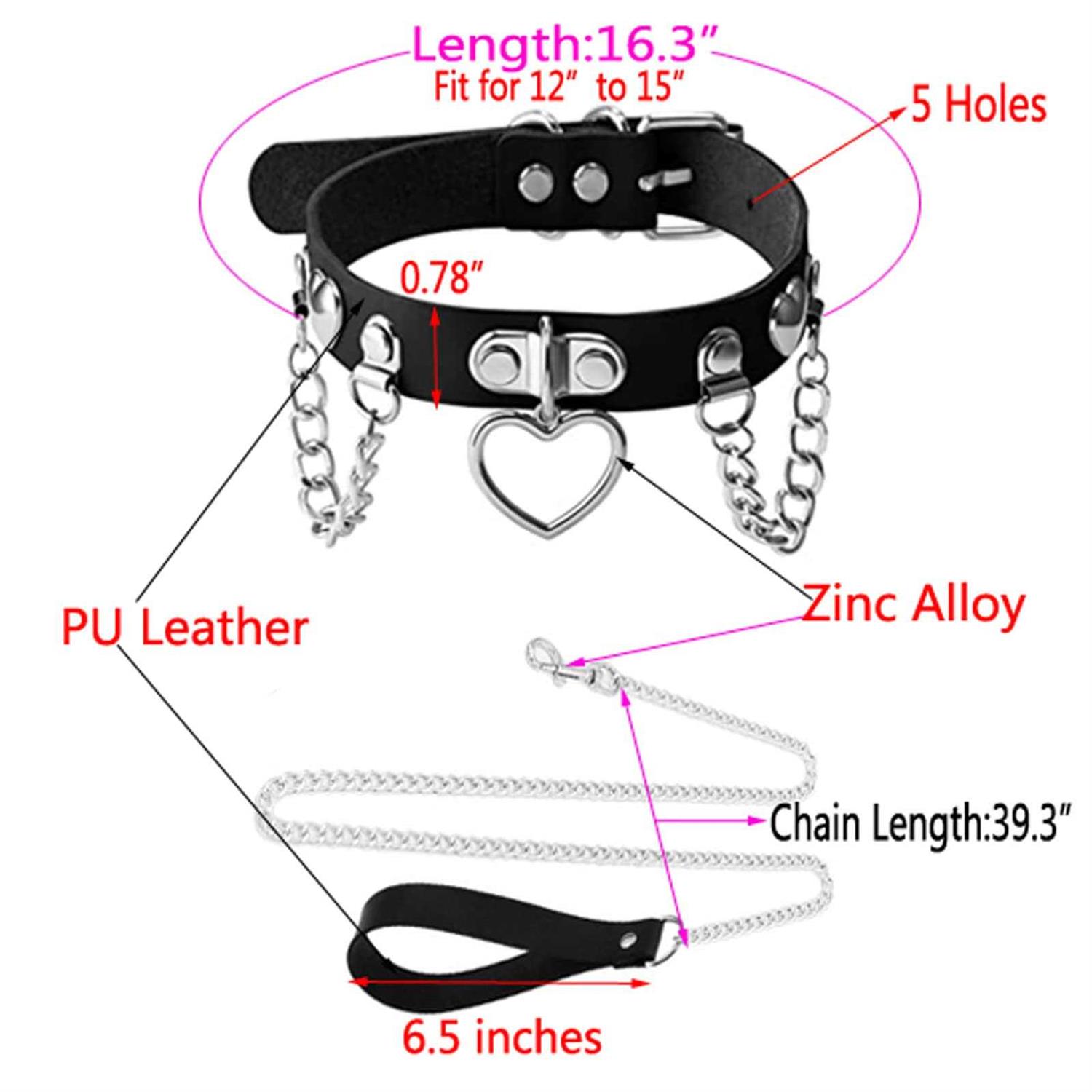 Tosmifairy Black Leather Choker Collar with Chain Leash Set Heart Pendant Necklace for Womens Pet Dogs Cats Unique Gifts - Pet Supplies online store