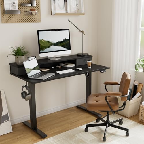 48 x 24 Inches Electric Standing Desk with 2 Storage Drawers, Adjustable Height Sit and Stand Computer Table with Splice Board, White