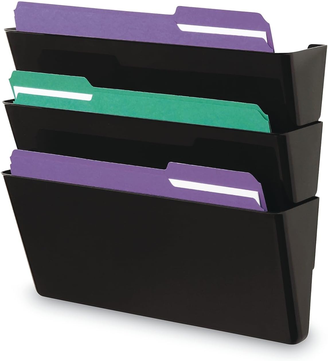 Universal UNV08121 13 in. x 4.13 in. x 14.5 in. 3-Section Plastic Wall File Pockets - Letter, Black (3/Pack)