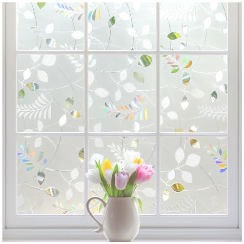 rabbitgoo Window Privacy Film, Decorative Static Cling Frosted Glass Film, Non-Adhesive Privacy Window Stickerfor Home Bathroom, Removable & Reusable, Flower Pattern, 35.4 x 78.7inches