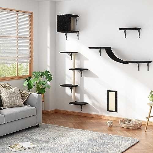 Wall Mounted Cat Furniture, Cat Wall Shelves Set of 5 with Cat Tree, Cat Perch, Cat Scratcher, Cat Bridge and Cat Condo, Gray (Black) - Pet Supplies online store