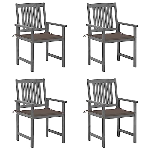 Patio Chairs with Cushions 4 pcs Gray Solid Acacia Wood,Stylish and Comfortable Slatted Wooden Patio Chairs for Outdoor Relaxation Outdoor Seating Furniture