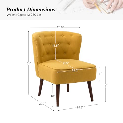 HULALA HOME Modern Accent Chairs Set of 2, Comfy Upholstered Armless Chair with Wood Legs, Living Room Tufted Slipper Chair Wingback Small Side Chair for Bedroom Guest Room Vanity (Ivory)