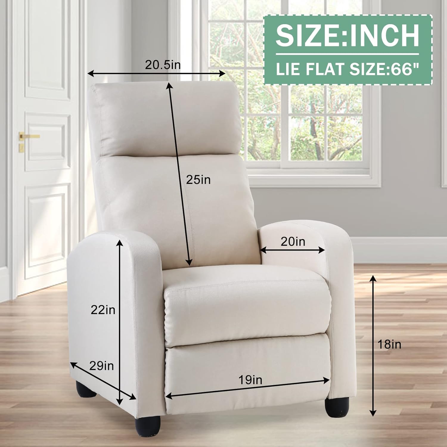 Living Room Recliner Chair Modern Reclining Easy Lounge Winback Single Sofa Reading Chair Fabric Home Theater Seating Massage Adjustable Accent Armchair w/ Thick Seat Cushion & Backrest, Beige