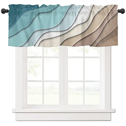 Rustic Farmhouse Valances Curtains for Bedroom Living Room Retro Wood Barn Roman Shades for Windows Teal Green Brown Country Curtains & Drapes Rod Pocket Valances for Kitchen Window Curtains Over Sink