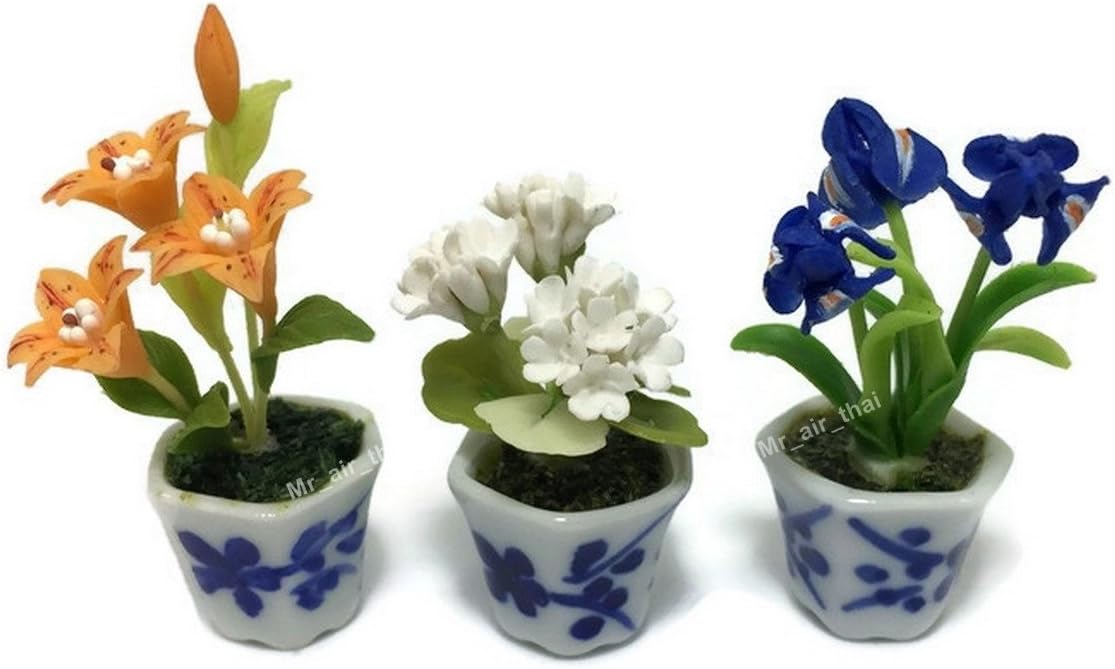 3pc Miniature Clay Flower Dollhouse Fairy Garden Mini Plant Trees Ceramic Paint Furniture Bundles Artificial Flowers Orchid #056