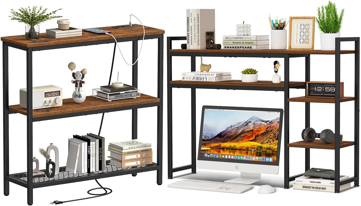 Snughome Console Table with Power Outlets, Entryway Table with Storage and Desk Shelf, Desk Hutch for Computer Monitor Stands, 38.6