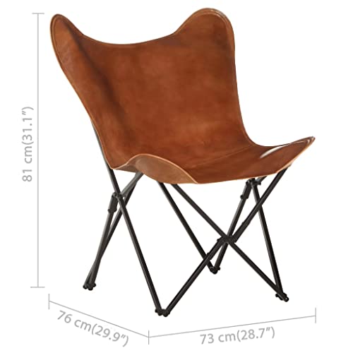 Foldable Butterfly Chair Brown Real Leather,Comfortable Butterfly Leather Sofa Chair for Relaxation and Style Living Room Armchairs, Recliners & Sleeper Chairs