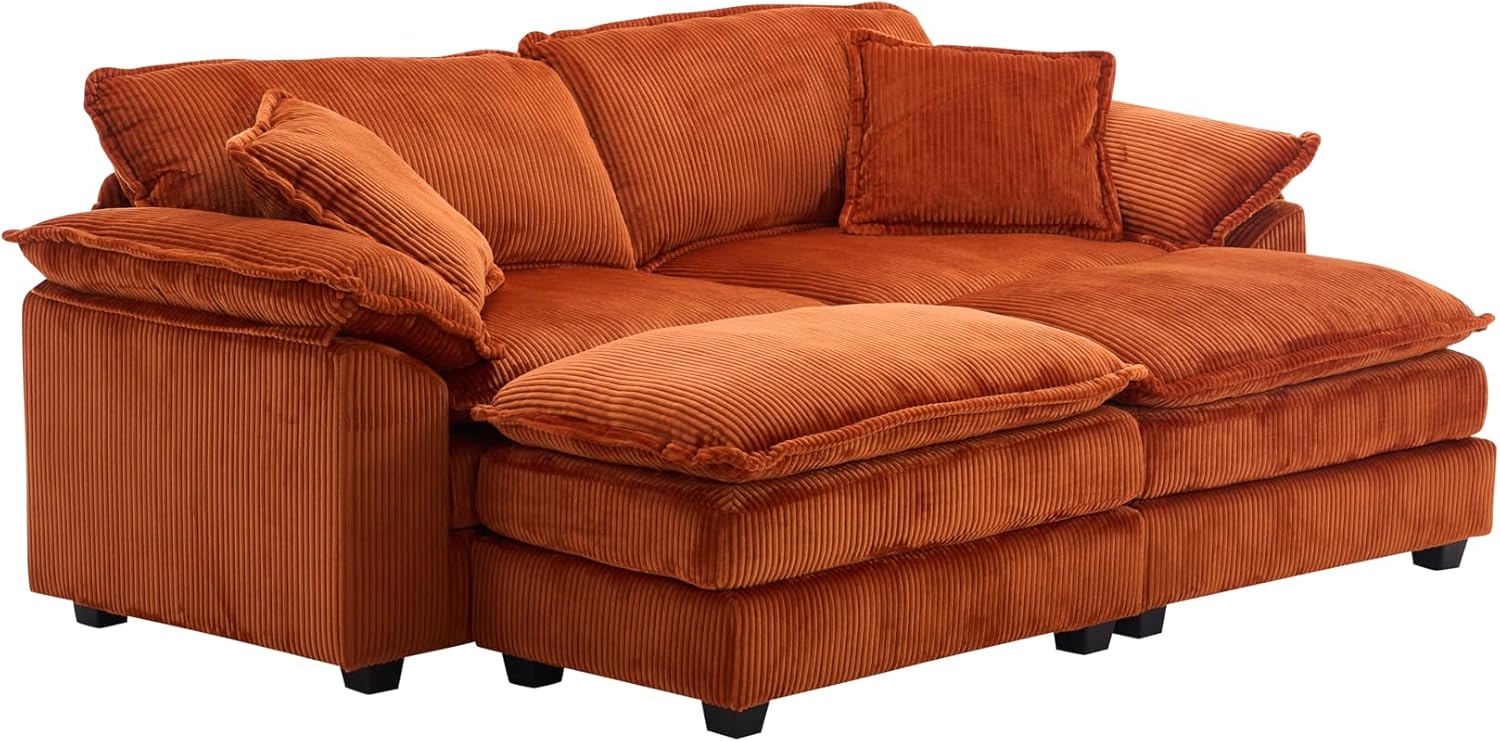 Oversized Convertible Sleeper Sofa Indoor, Deep Seat Chaise Lounge Chair, 2 Layer Thicken Upholstered Sleeper Sofa with Ottoman & Pillows, 84.6