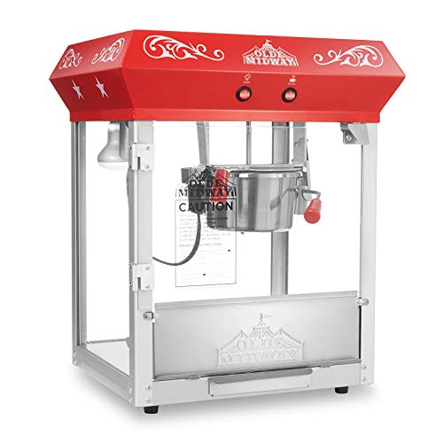 Olde Midway Bar Style Popcorn Machine Maker Popper with 6-Ounce Kettle - Black