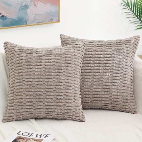 decorUhome Rust Fall Decorative Throw Pillow Covers 20x20 Set of 2, Soft Corduroy Striped Square Pillow Covers for Couch Living Room Bed Sofa