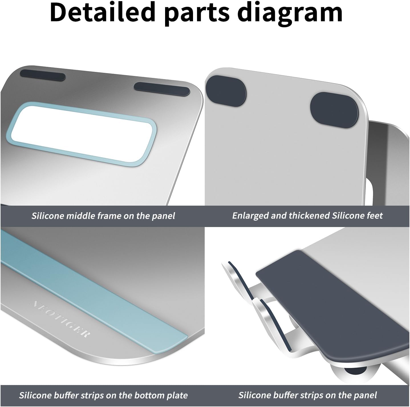 Adjustable Laptop Stand for Desk, Ergonomic Aluminum Foldable Portable Riser, Holder, Mount, for Computer, Notebook, Ipad, Macbook, Dell, Hp, Lenovo, Surface, Samsung, 10 to 17.3”, Silver