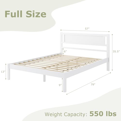 Giantex Wood Queen Bed Frame with Headboard, Modern Solid Wood Platform Bed with Wooden Slats Support, No Box Spring Needed, Easy Assembly, Bed Frame Queen Size with Storage, White