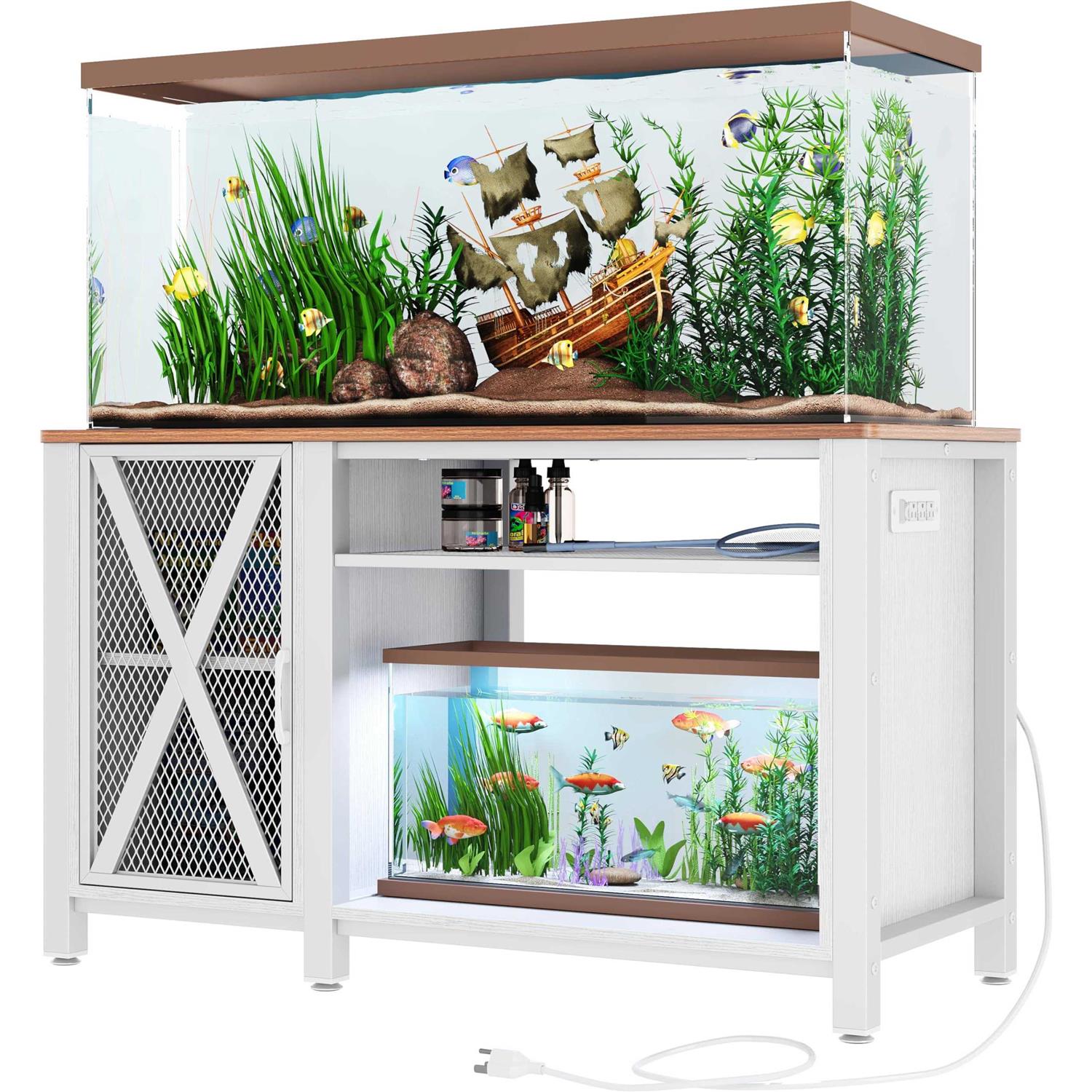DWVO Heavy Duty Metal Aquarium Stand with Power Outlets Cabinet for Fish Tank Accessories Storage - Pet Supplies online store