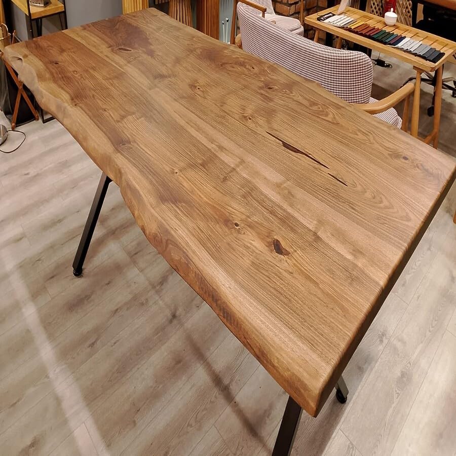 Large Walnut Dining Table And Bench - Live Edge Dining Table - Solid Wood Dining Table - Kitchen Table - Wooden Table - Rustic Table - Farmhouse Table - Dining Room Table (30 W x 58 L Inch)