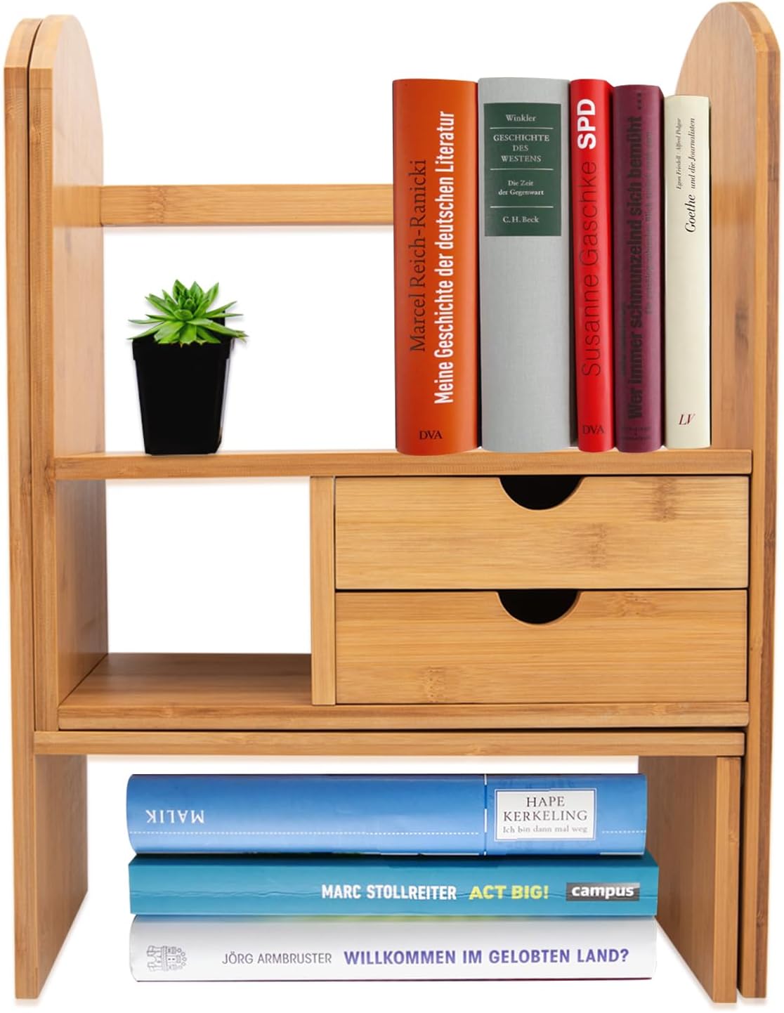 Bamboo Desktop Bookshelf Organizer, Adjustable Desk Organizer Shelf, Desk Rack storage