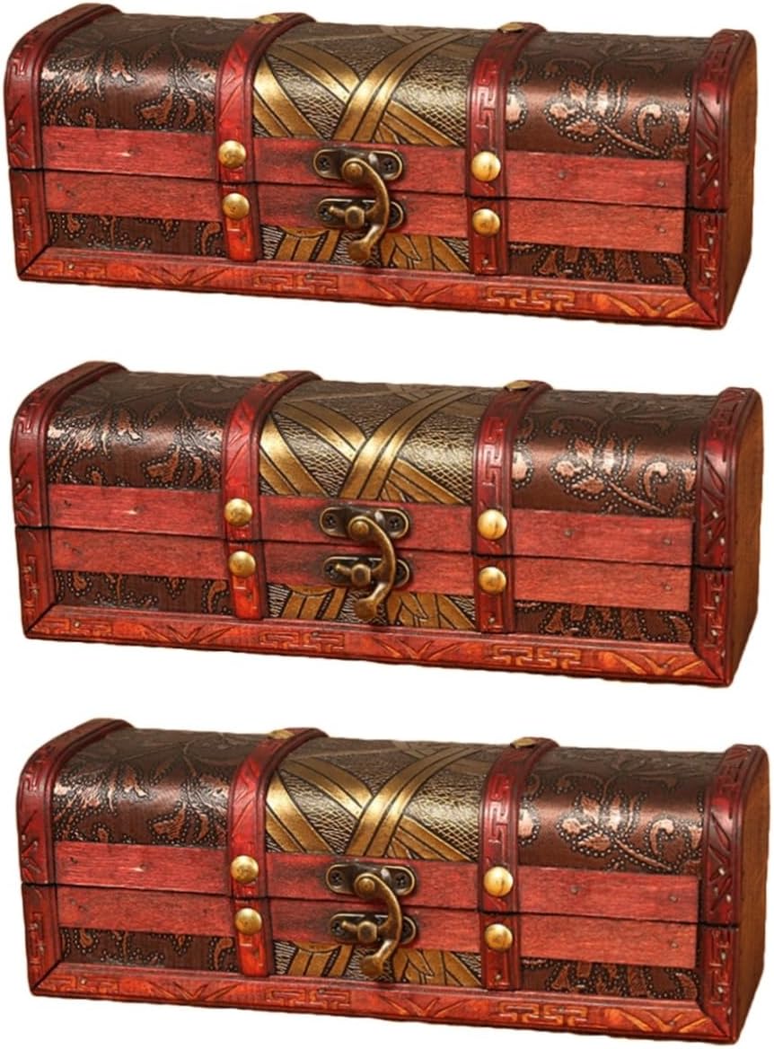 IMIKEYA 3 pcs decoration storage containers money saving bank decorative Storage Trunk kids storage cubes watch storage case saving pot for kids Wooden child earring box classical