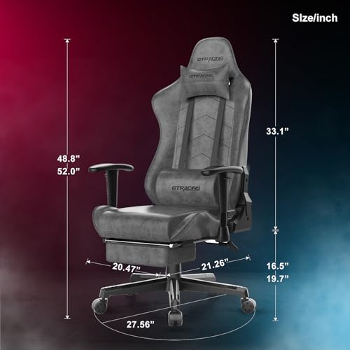 GTRACING Gaming Chair with Footrest Big and Tall Gamer Chair Office Executive Chair Heavy Duty Adjustable Recliner with Headrest Lumbar Support Cushion Desk Chair (Black)