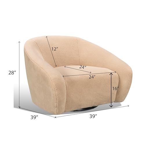 360° Rotation Accent Chair, Large Swivel Barrel Chair, Round Modern Upholstered Boucle Swivel Arm Chair, No Assembly Lounge Sofa Chair for Living Room Bedroom Reading Lounge (Camel)