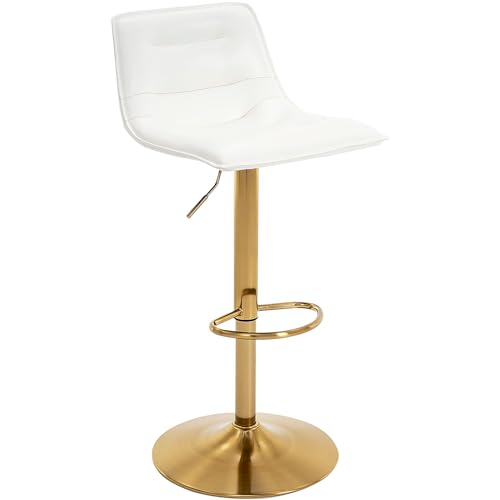 Brage Living Adjustable Bar Stool, Modern PU Leather Swivel Counter Height Barstool with Back, Armless Airlift Curved Bar Chair for Kitchen Dining Cafe (Blue, Black Base)