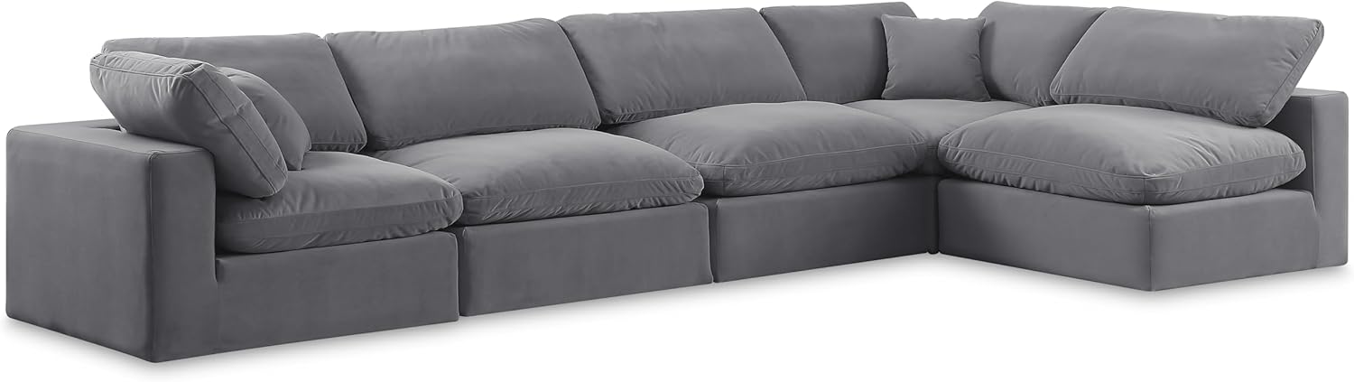 Meridian Furniture Comfy Collection Modern | Contemporary Upholstered Modular Sectional with Soft Velvet, Down Feather Cushions, 158