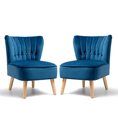 S AFSTAR Armless Accent Chair, Wingback Velvet Sofa Chair with Solid Rubber Wood Legs & Thick Padded Seat, Upholstered Leisure Club Chair for Living Room Guest Room Coffee Shop (1, Blue)