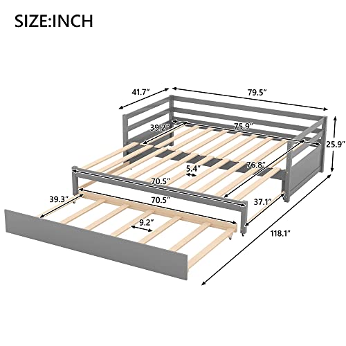 Harper & Bright Designs Twin or Double Twin Daybed with Trundle Bed Frame Espresso