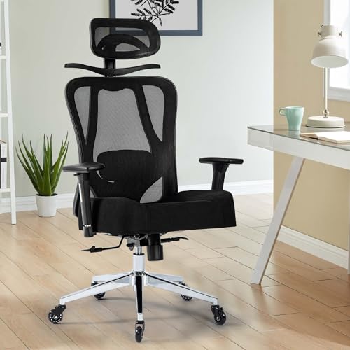 Office Chair 500lbs Ergonomic Mesh Desk Chair for Heavy People, Heavy Duty Big and Tall Office Chair with Wide Thick Seat Cushion, 3D Armrest, Adjustable Headrest & Lumbar Support Computer Chair