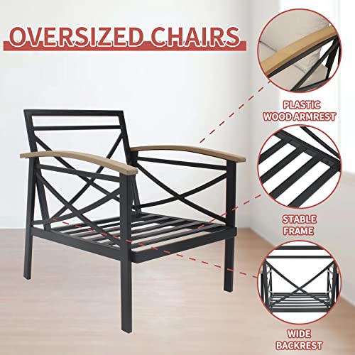 3 Pcs Outdoor Patio Furniture Set,Patio Conversation Sofa Set with Side Table,All Weather Patio Bistro Set,Outdoor Porch Chairs with Cushion for Garden,Backyard,Lawn,Poolside(Grey)