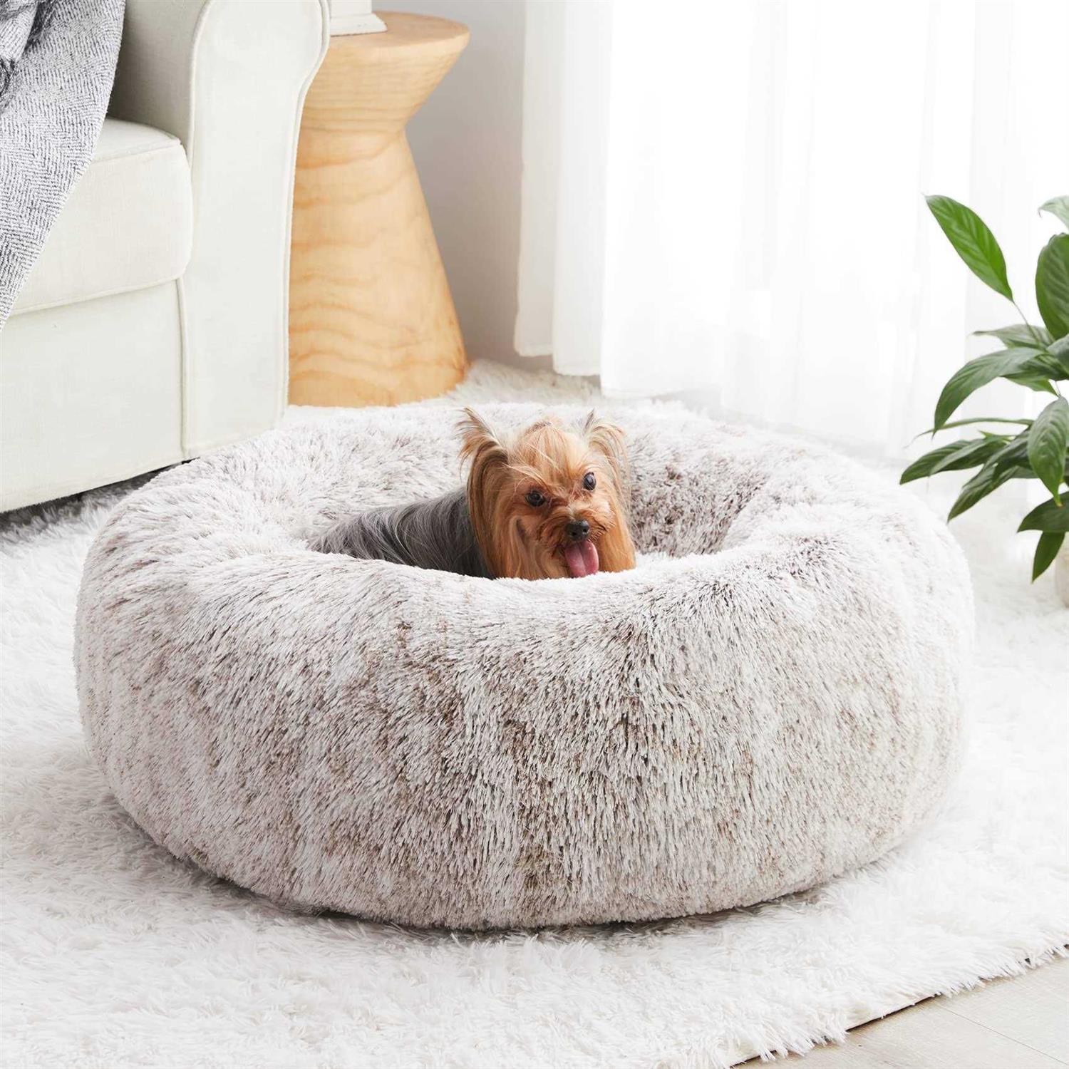 WNPETHOME Calming Dog Bed & cat Bed,Small Dog Bed Donut Faux Fur Anti-Anxiety Dog Bed Dog Pet Bed for Small Dogs - Pet Supplies online store