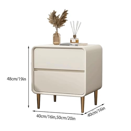 Modern Nightstands Solid Wood Bedside Cabinet with 2 Drawers End Table Leather Wrap Side Table with Metal Feet Drawer Dresser