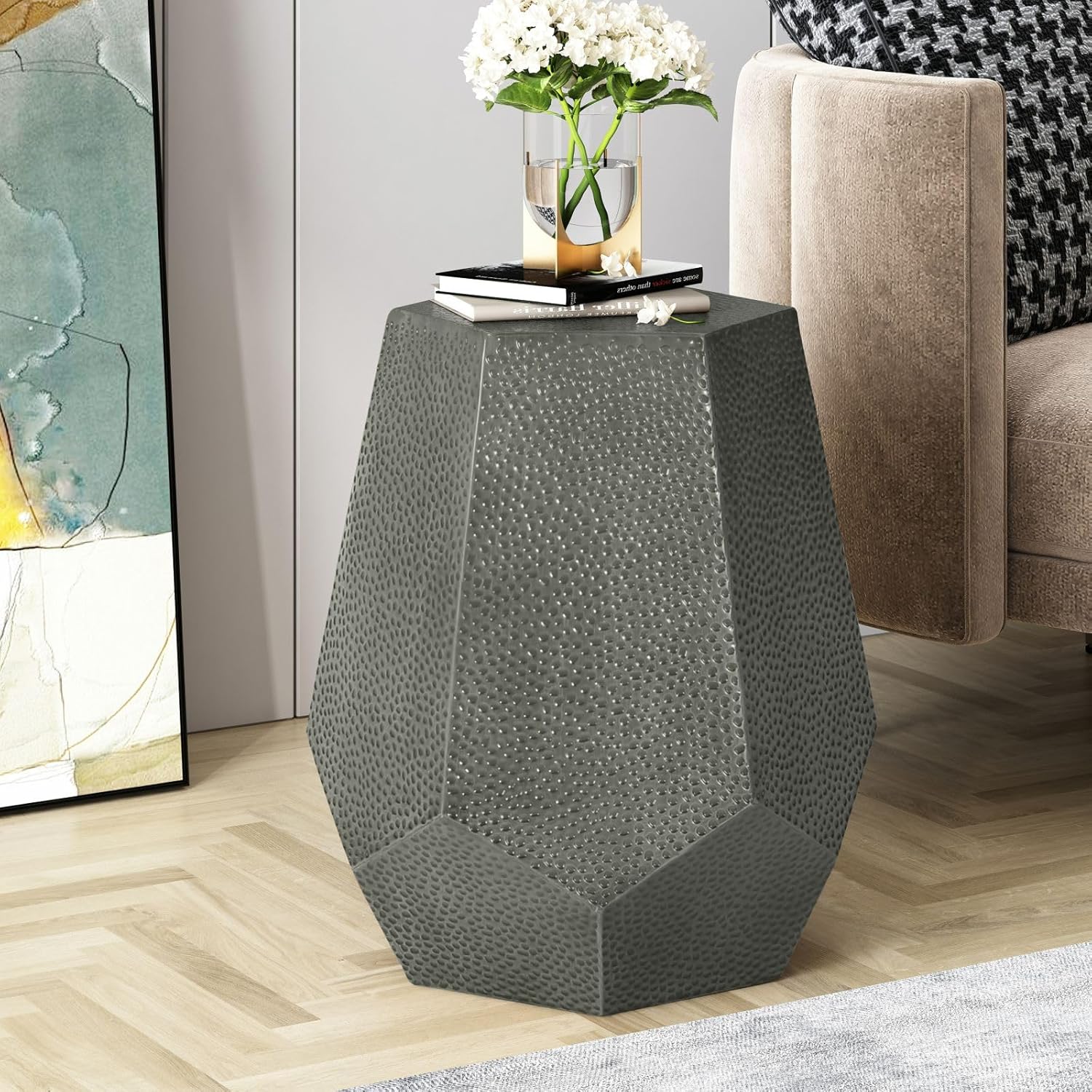 Modern Metal Hammered Geometric Side Table, Side Table 20