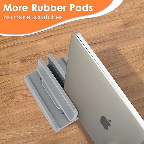 Vertical Laptop Stand, ABS Plastic, Adjustable Dock up to 15 inch PC Desk Space Saver for MacBook/Surface/iPad/Mini PC (Space Grey)