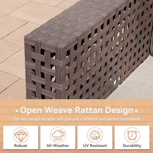 7 Pieces Patio Fuiniture Set Wicker Outdoor Sectional Sofa,All Weather Brown PE Rattan Outdoor Conversation Set w/Thick Cushions and Glass Coffee Table,NavyBlue