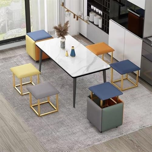 Stackable Stools, 5 in 1 Cube Seat with Swivel Casters, Stackable Sofa Chair Stool Nesting Ottoman Stool Movable Footstool Dressing Chair for Living Room(Light gray,Large)